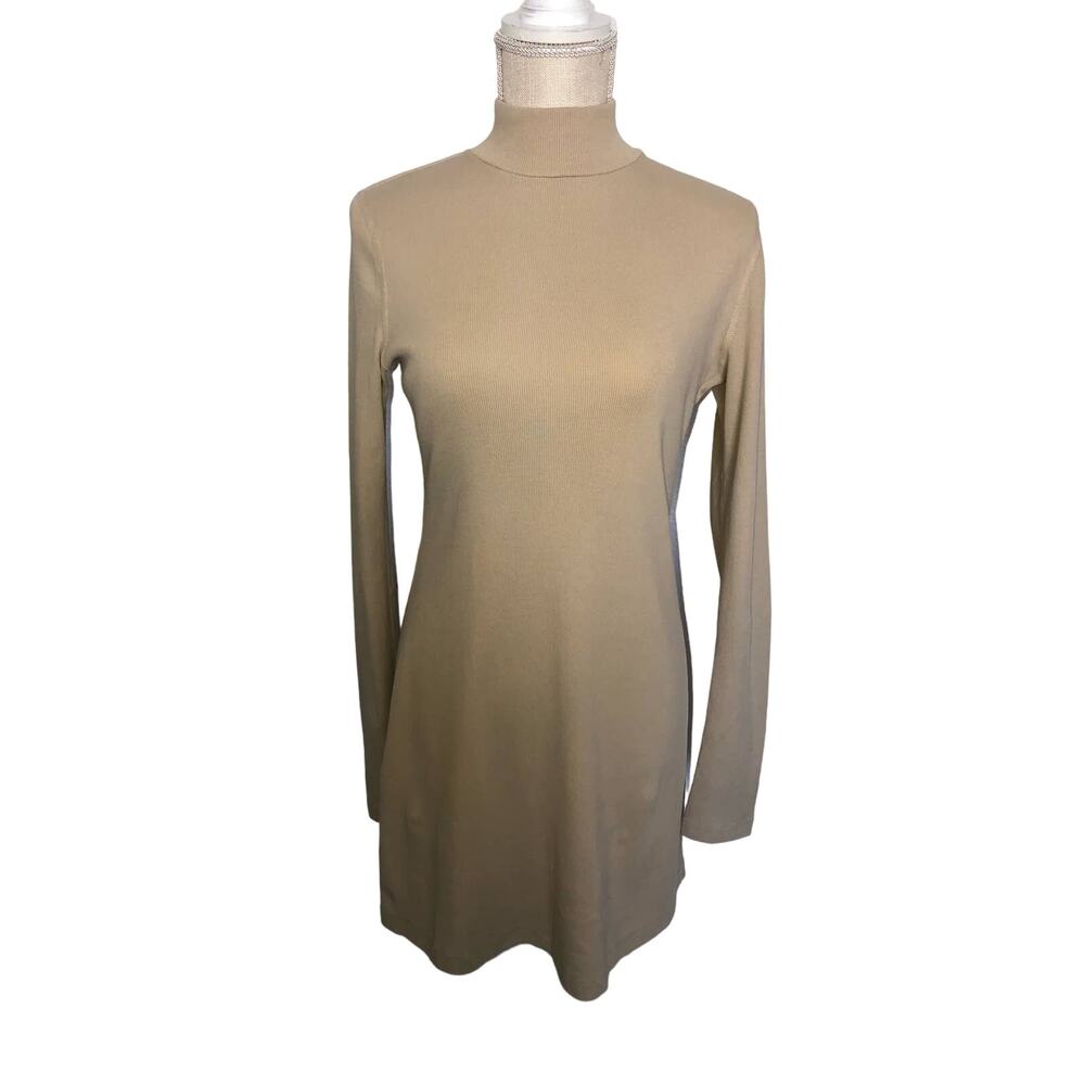 RE/DONE 60s Mock Neck Ribbed Mini Dress in Latte - S